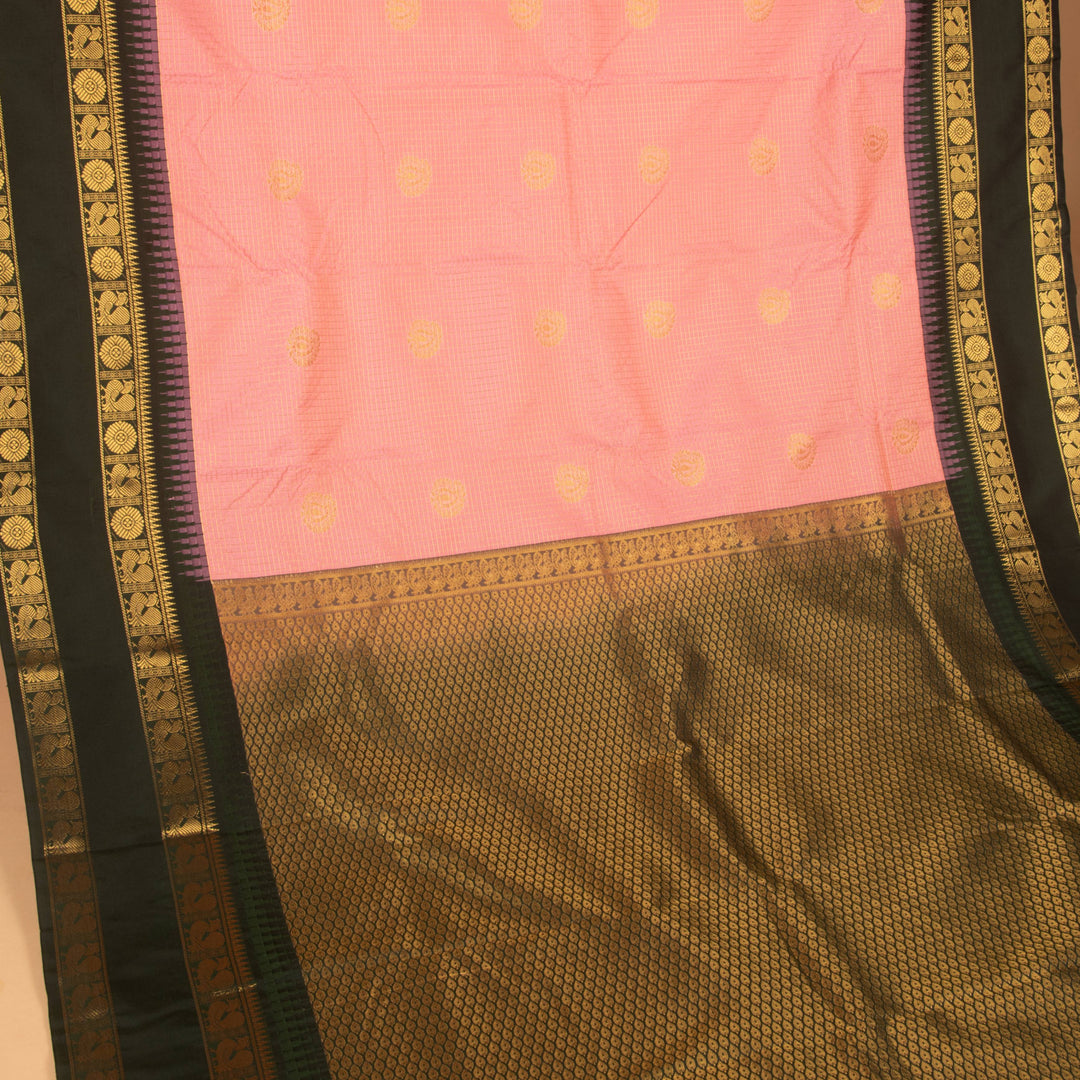 Salmon pink and Bottel green semi silk saree