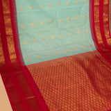 Seafoam Blue and Chilli red semi silk saree