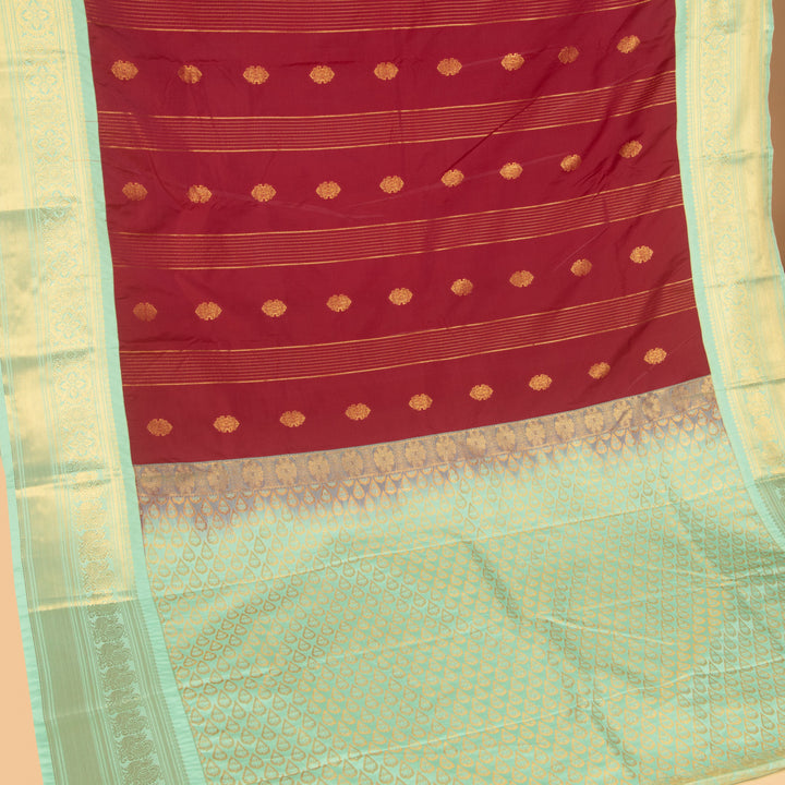 Dark red and Pastel green semi silk saree