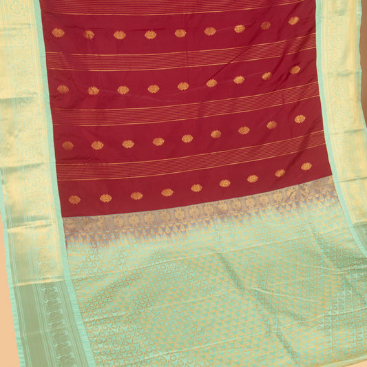Dark red and Pastel green semi silk saree