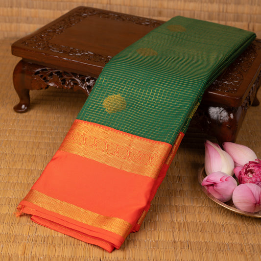 Pine Green and Orange semi silk saree