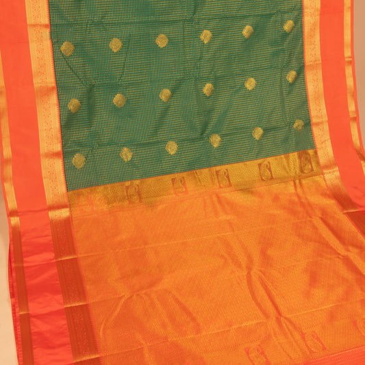 Pine Green and Orange semi silk saree