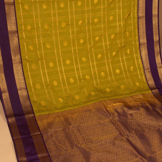 Pear green and Purple semi silk saree