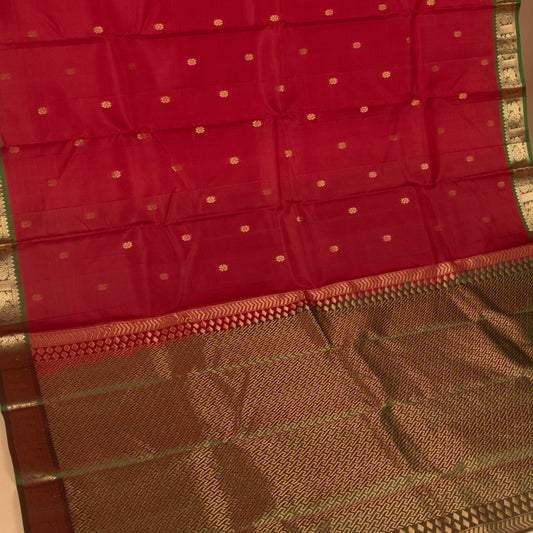 Blood red and Dual tone green pure silk saree