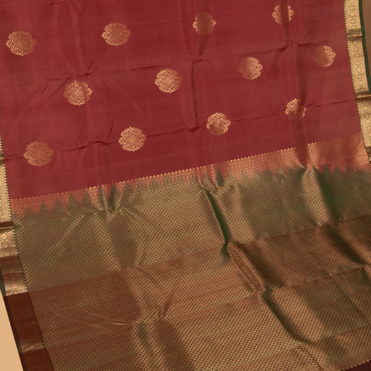 Medium maroon and Dual tone green pure silk saree