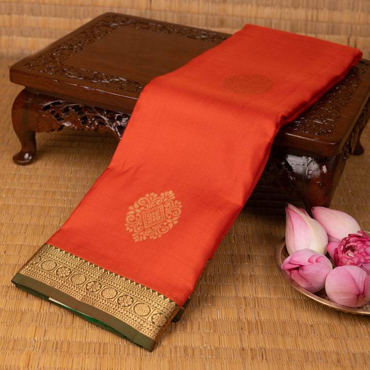 Salamander Orange and Dual tone green pure silk saree