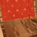 Salamander Orange and Dual tone green pure silk saree
