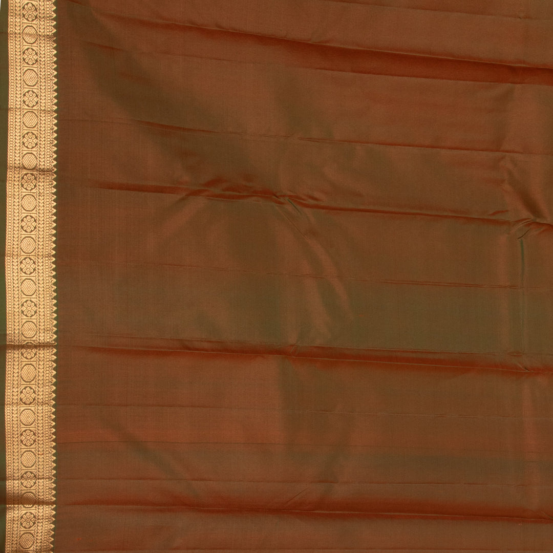 Salamander Orange and Dual tone green pure silk saree