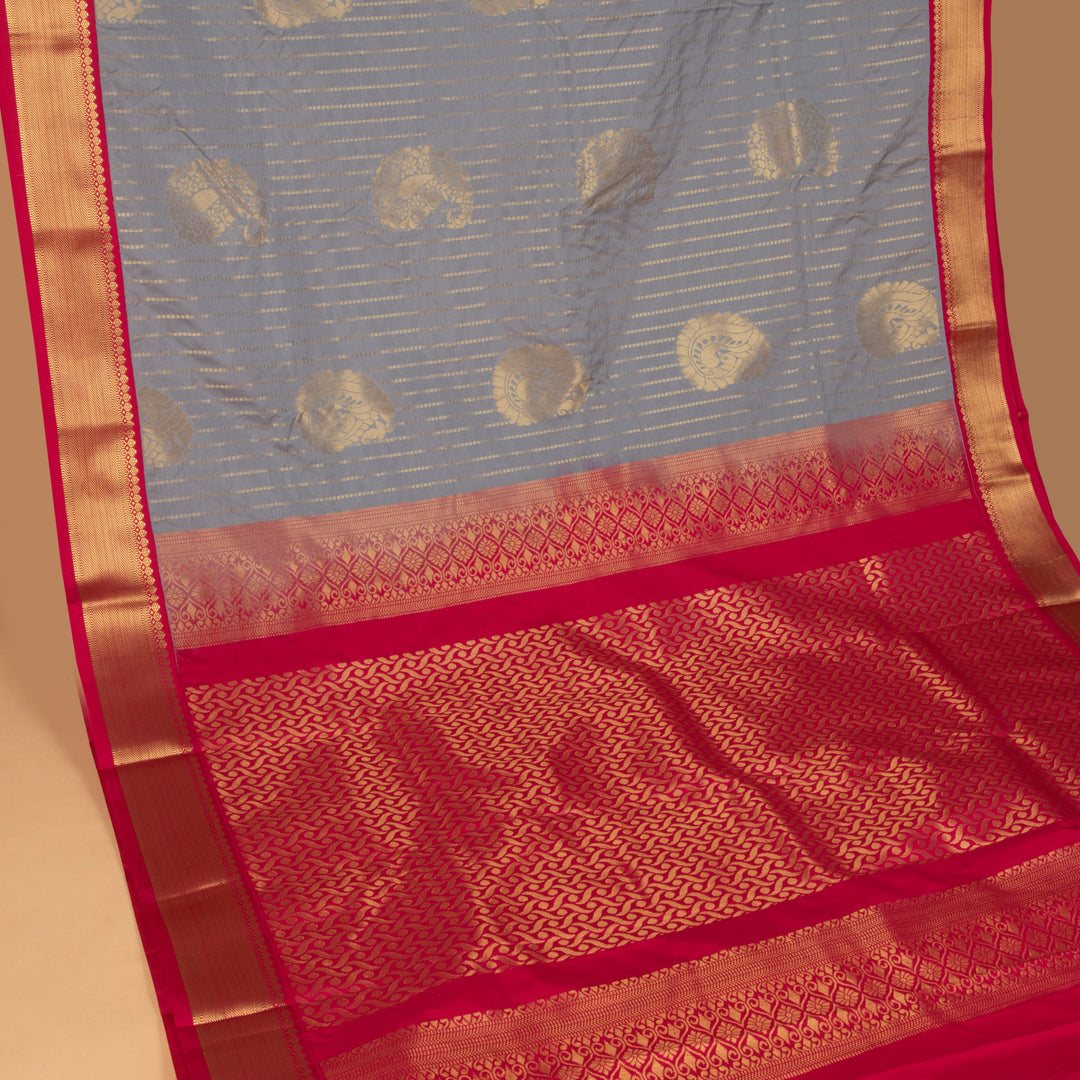 Ice Grey and Rani pink semi silk saree