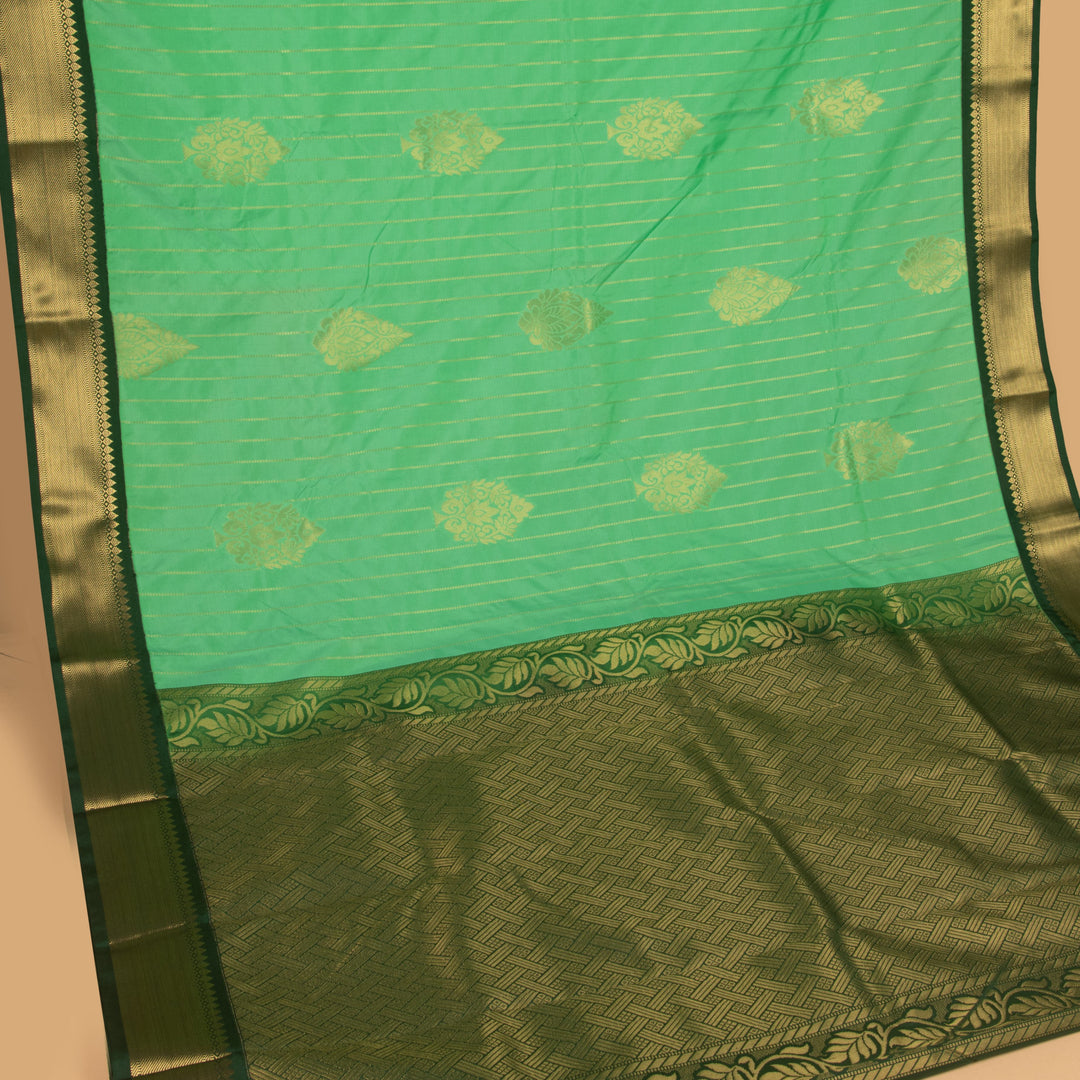 Spring green and Bottlegreen semi silk saree