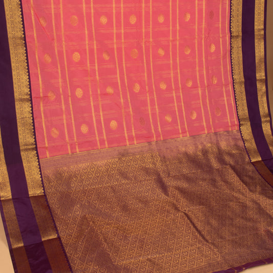 Bubblegum pink and purple semi silk saree