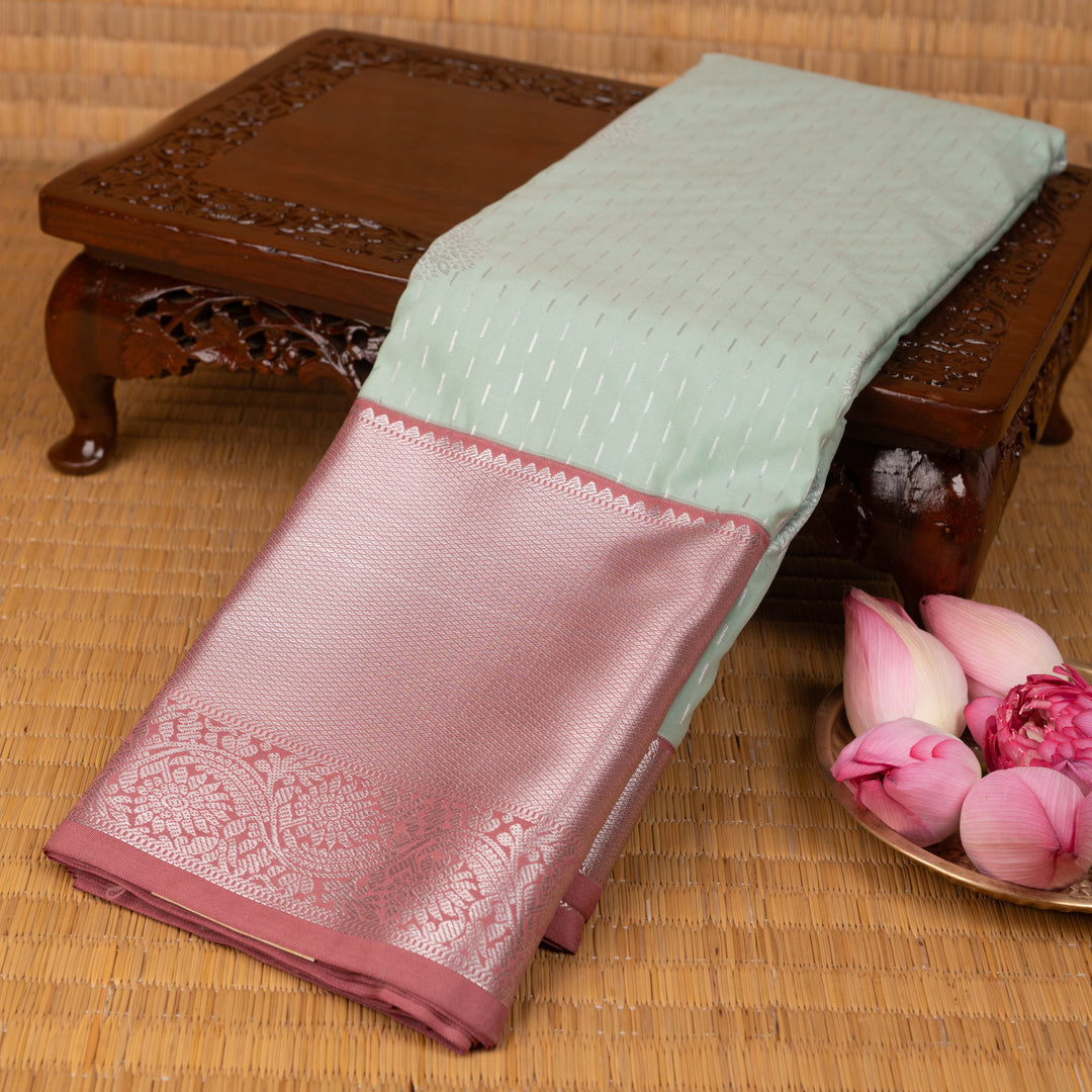 Powder blue and Rosewood Pink soft silk saree