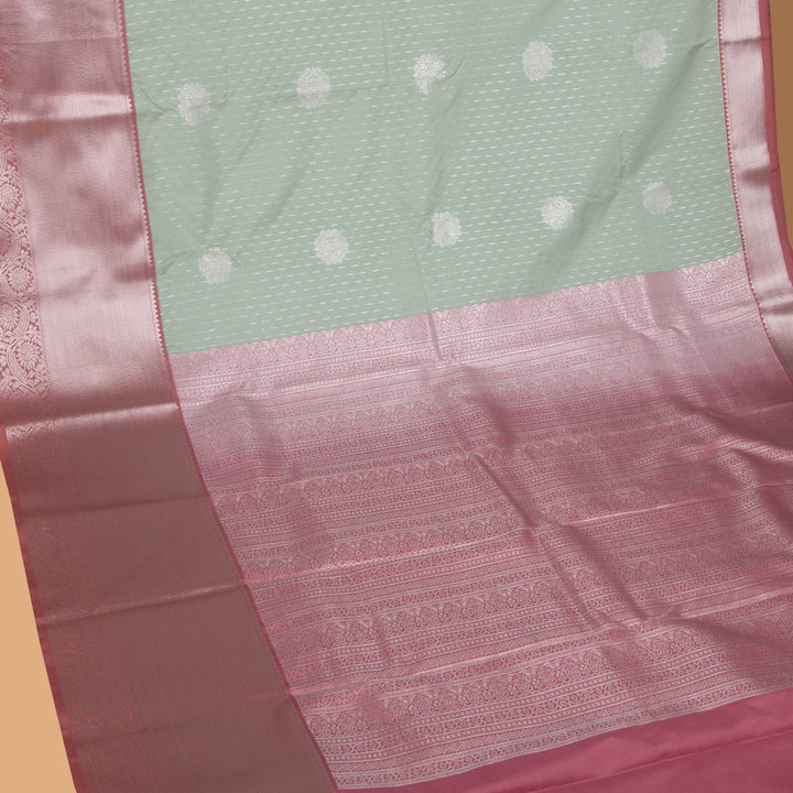 Powder blue and Rosewood Pink soft silk saree