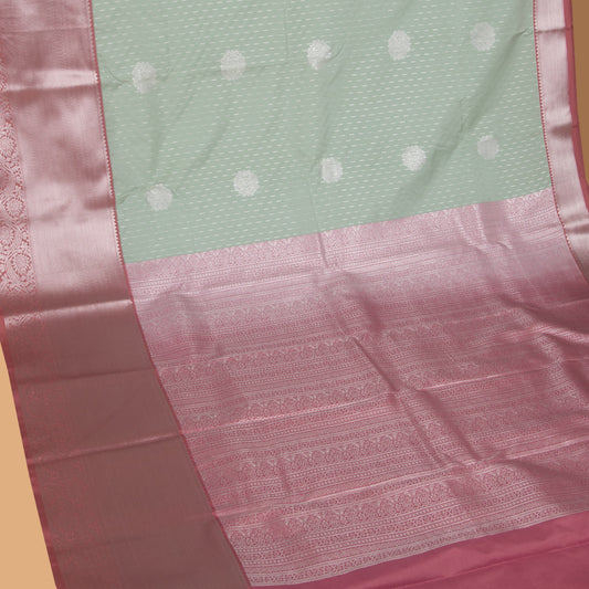 Powder blue and Rosewood Pink soft silk saree