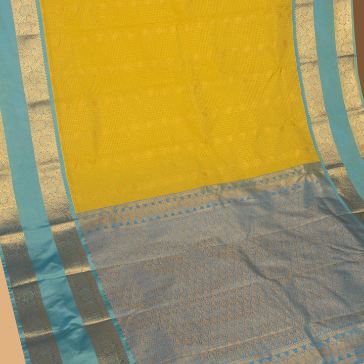 Lime Green  and Blue semi silk saree