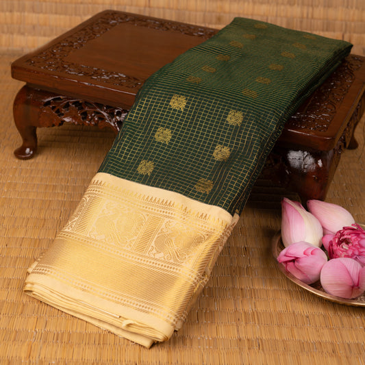 Bottle green and off white semi silk saree