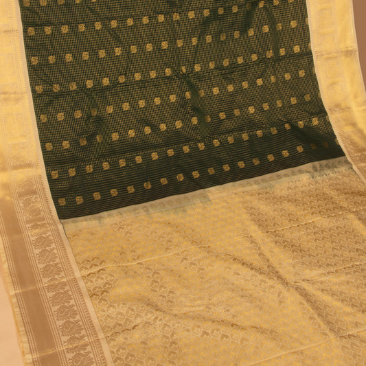 Bottle green and off white semi silk saree