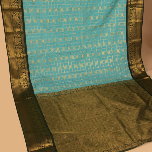 Electric blue and Bottle green semi silk saree
