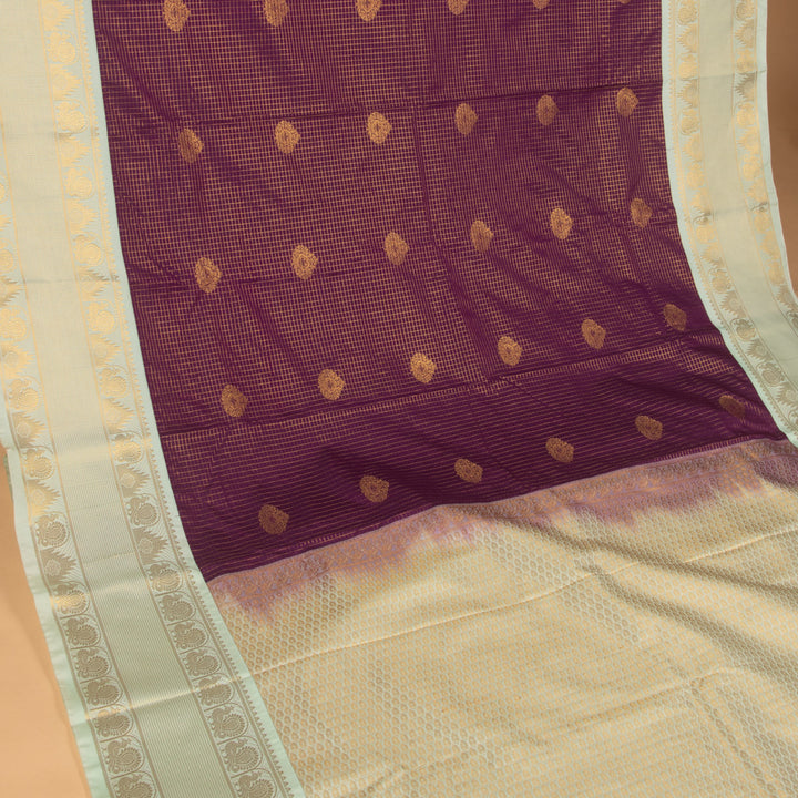 Purple and Pastel green semi silk saree