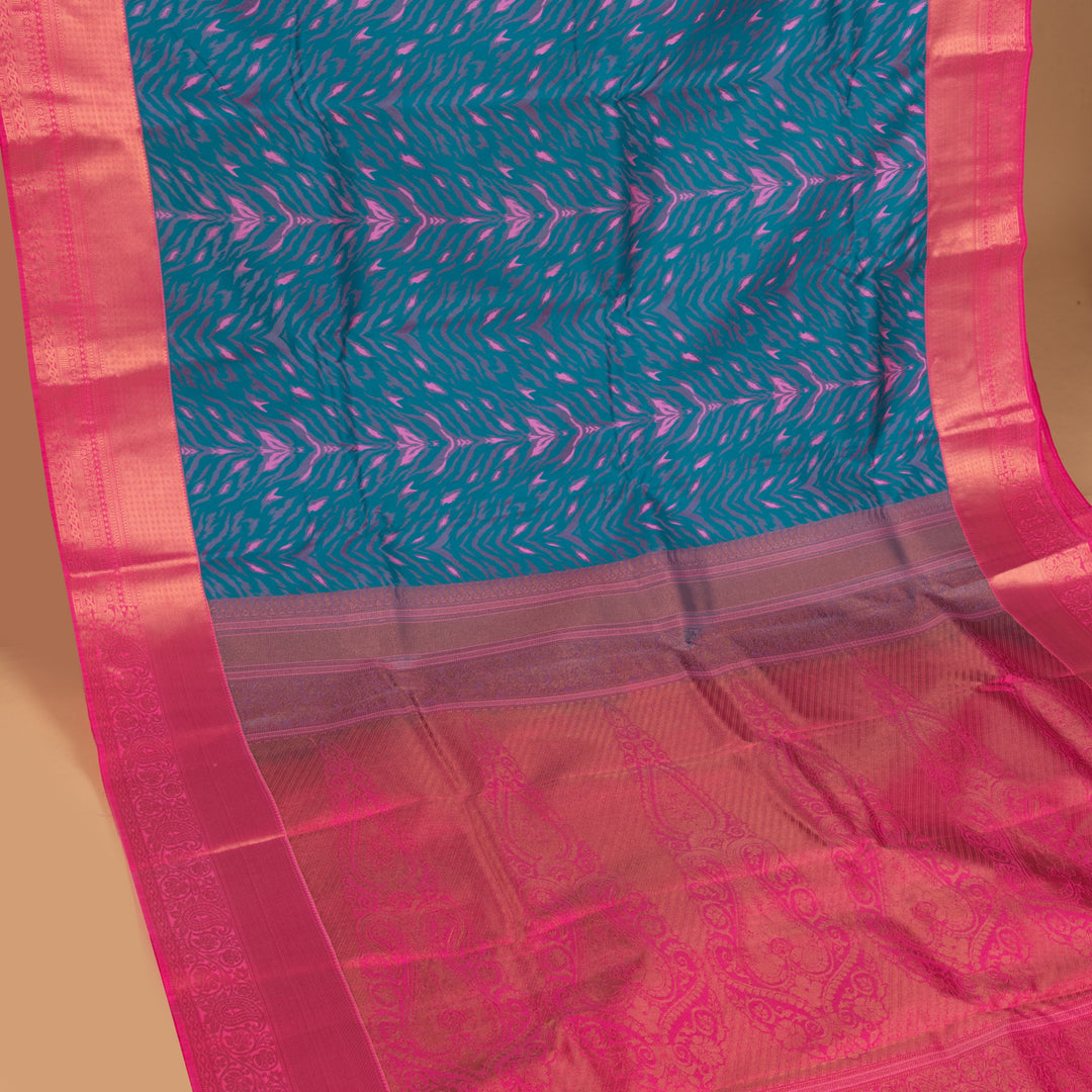 Peacock blue and Bubblegum pink semi silk saree