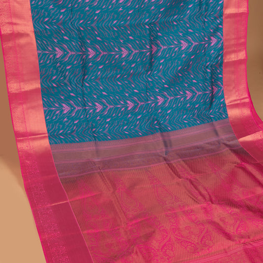 Peacock blue and Bubblegum pink semoi silk saree