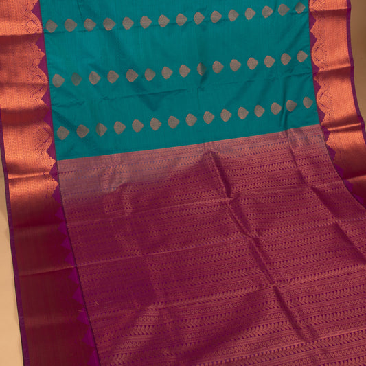 Peacock green and Brinjal purple semi silk saree