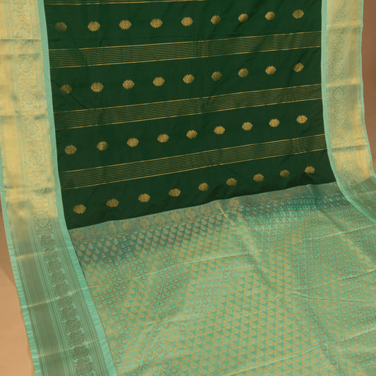 Forest green and Pastel green semi silk saree