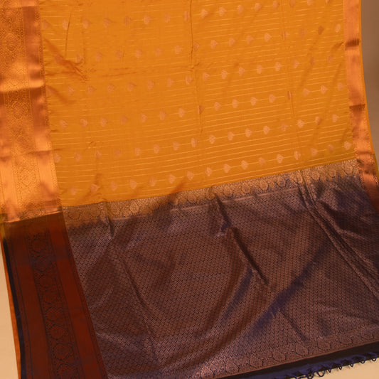 Turmerice yellow and Navy blue  soft silk saree