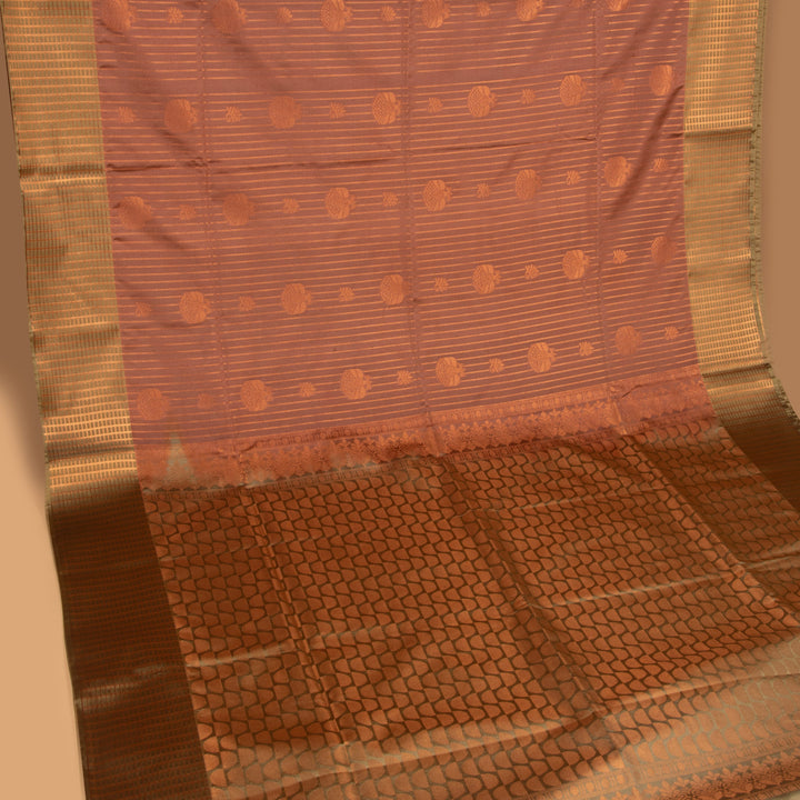 Coral pink and Tea green soft silk saree