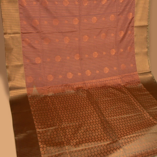 Coral pink and Tea green soft silk saree