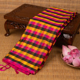 Multi colour checks and Rani pink soft silk saree