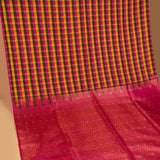 Multi colour checks and Rani pink soft silk saree