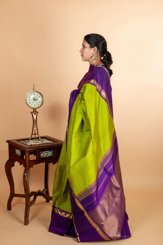 Green and purple silk saree