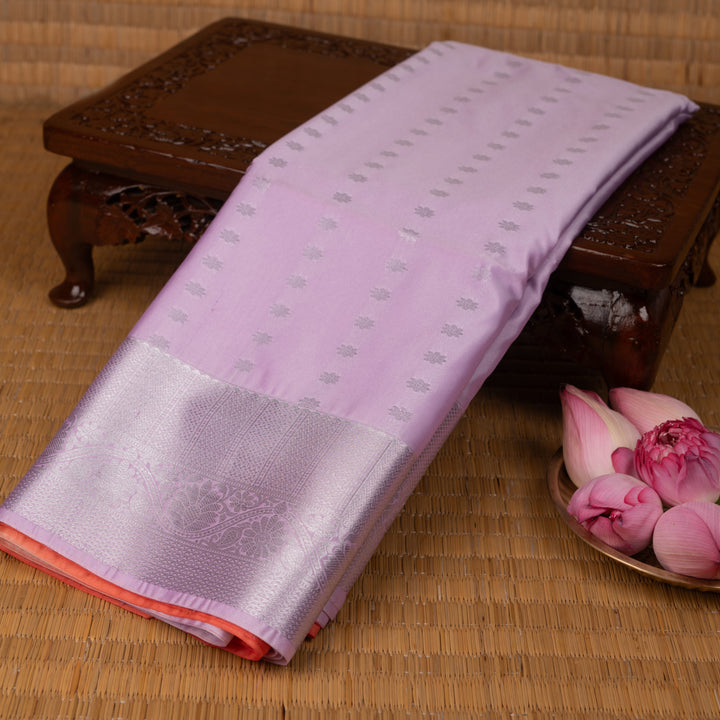 Lilac Lavender and salmon orange soft silk saree
