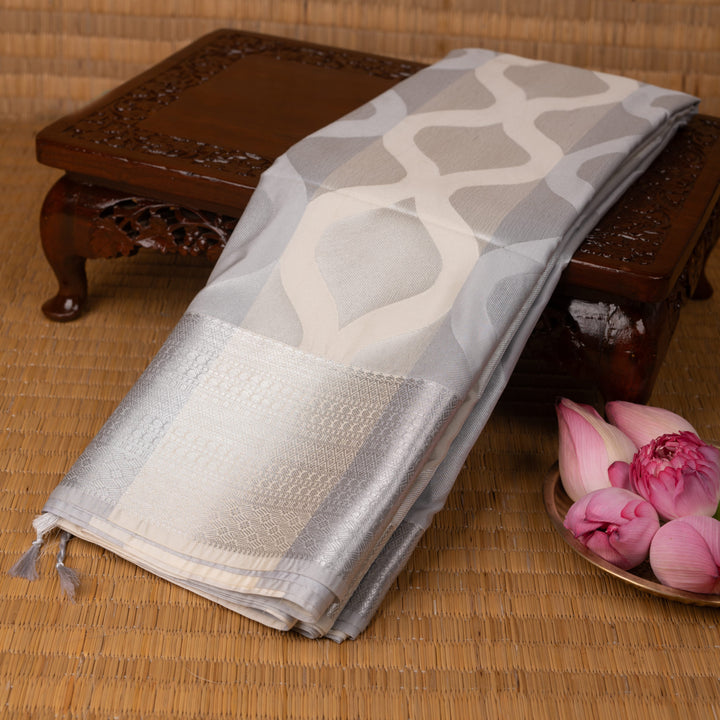 Grey and Cream white soft silk saree