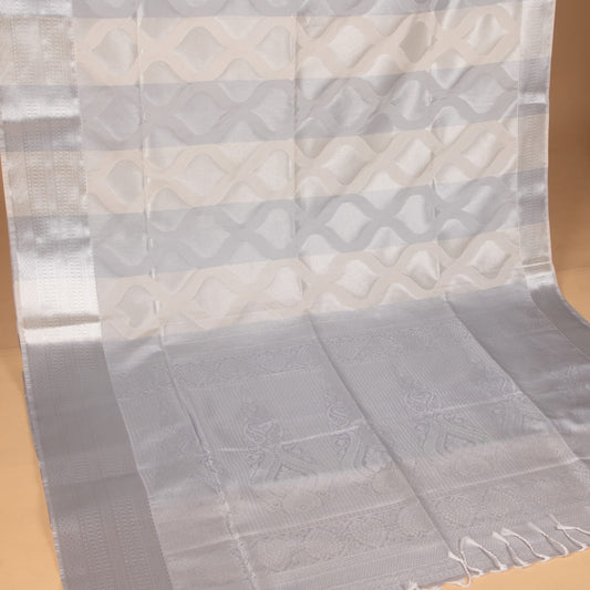 Grey and Cream white soft silk saree