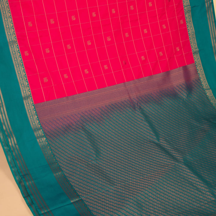 Hot Pink and Teal green soft silk saree