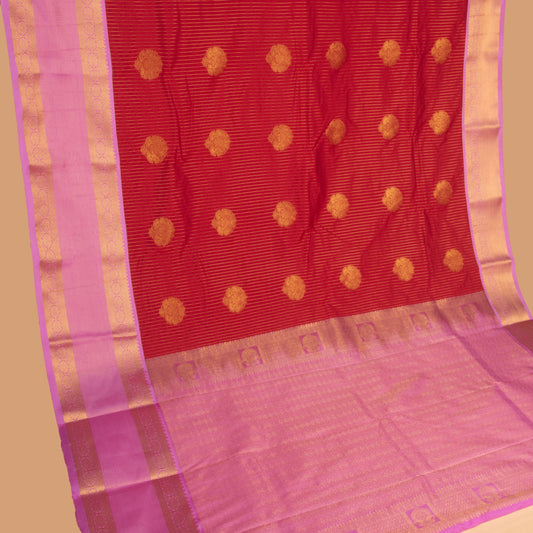 Apple red and Lilac lavender semi silk saree
