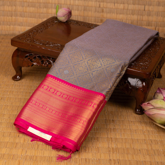 Steel grey and Rani pink pure touch silk saree