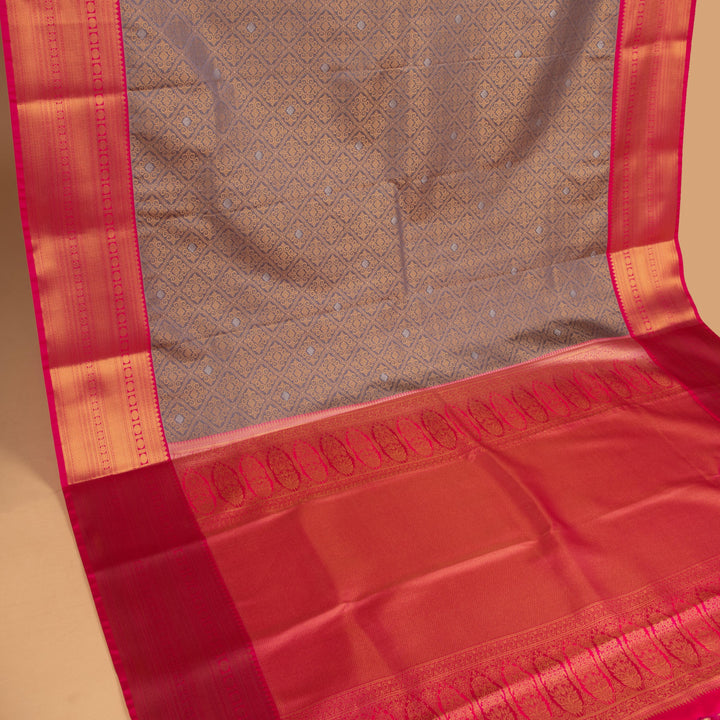 Steel grey and Rani pink pure touch silk saree