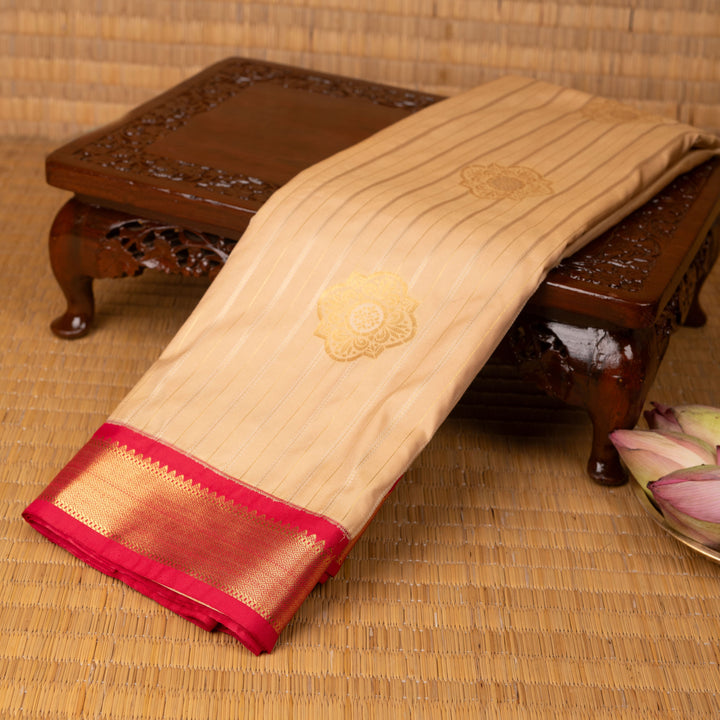 Off white  and Red semi silk saree