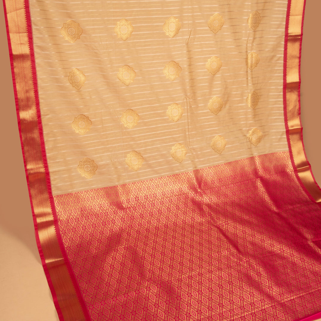 Off white  and Red semi silk saree