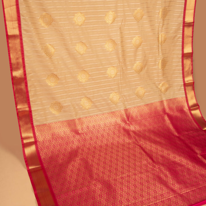 Off white  and Red semi silk saree