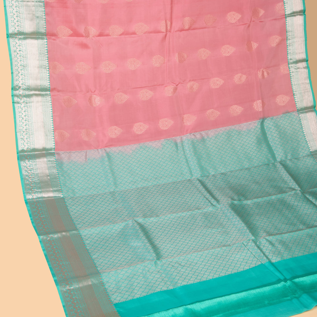 Fandango pink and Cyan Blue pure touch silk saree