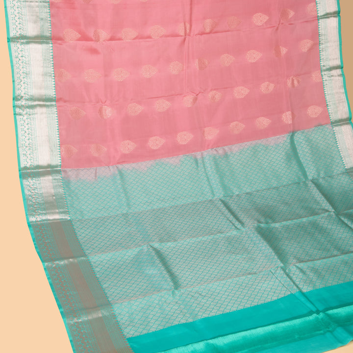Fandango pink and Cyan Blue pure touch silk saree