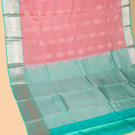 Fandango pink and Cyan Blue pure touch silk saree