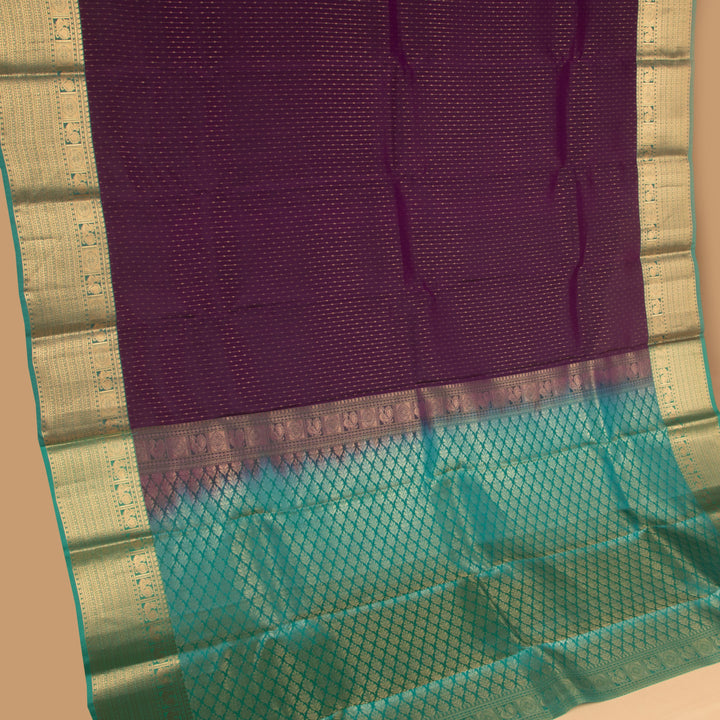 Blue violet and Teal green pure touch silk saree