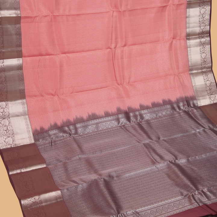 Salmon Pink  and Rosewood pink pure touch silk saree