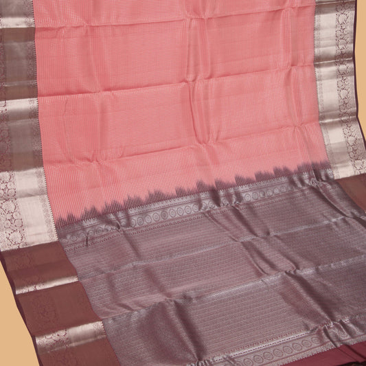 Salmon Pink  and Rosewood pink pure touch silk saree