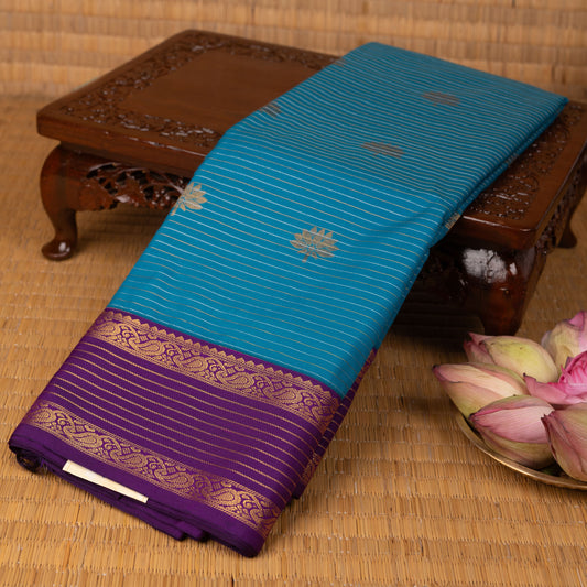 Peacock blue and Purple soft silk saree